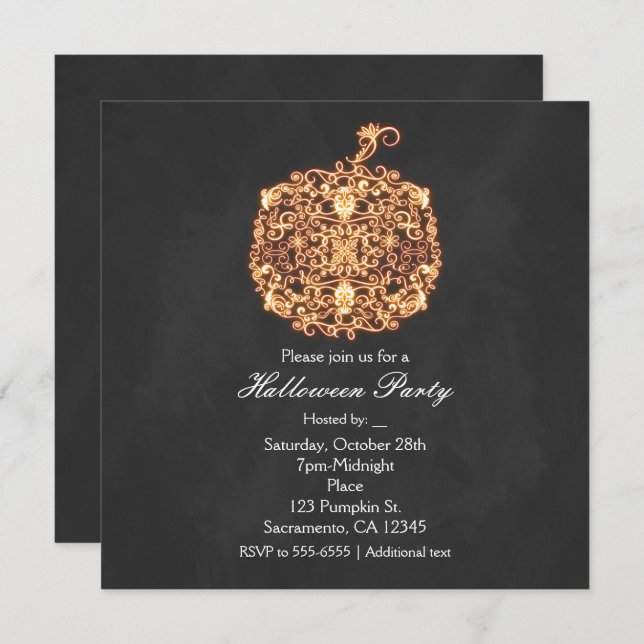 Convites de Outono de Abóbora com Brilho Laranja e (Frente/Verso)