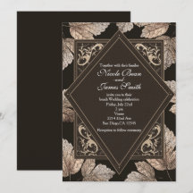 Convites de Outono Rústicos com Folhas Marrom Escu