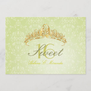 Convites de peridot Damask Sweet 16/ tiara/green