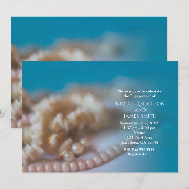 Convites de Praia Elegantes e Pintados com Conchas (Frente/Verso)
