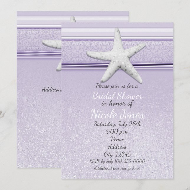 Convites de Praia Elegantes Roxo Lavanda Estrela-d (Frente/Verso)