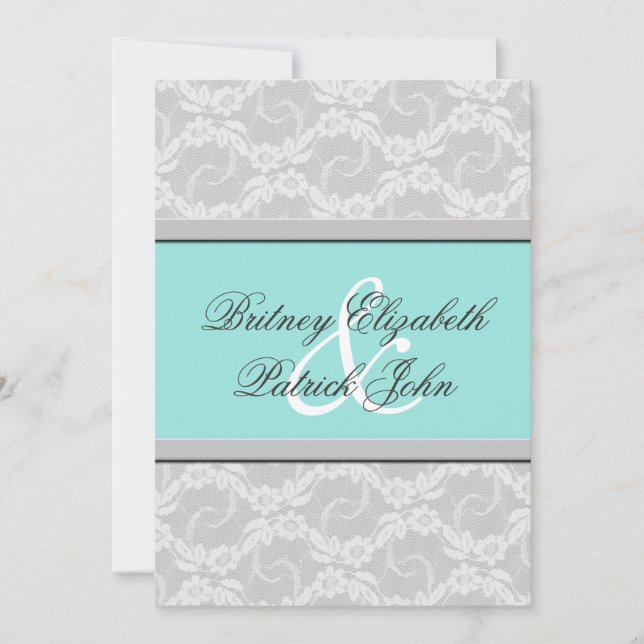 Convites de prata brancos azuis do casamento do (Frente)