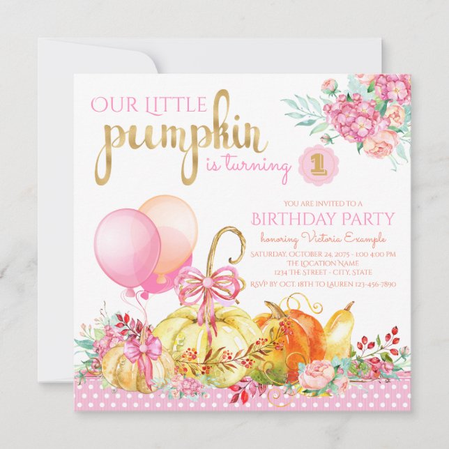 Convites de Primeiro Aniversário de Meninas Pequen (Frente)