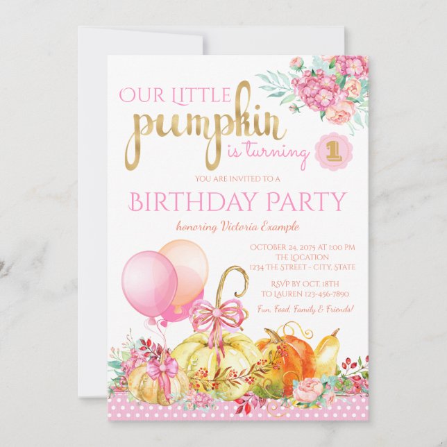 Convites de Primeiro Aniversário de Meninas Pequen (Frente)