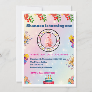 Convites de Primeiro Aniversário Florais Rosa