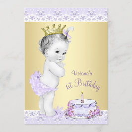 Convites de Primeiro Aniversário Lavanda Dourado p