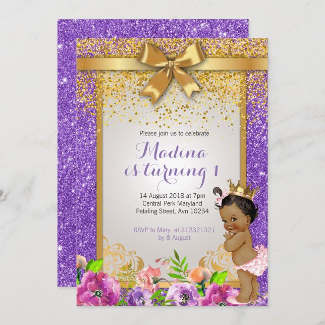 Convites de primeiro aniversario princesa (Frente/Verso)