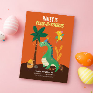 Convites de quarto aniversário Dinosaur 4-A-Saurus