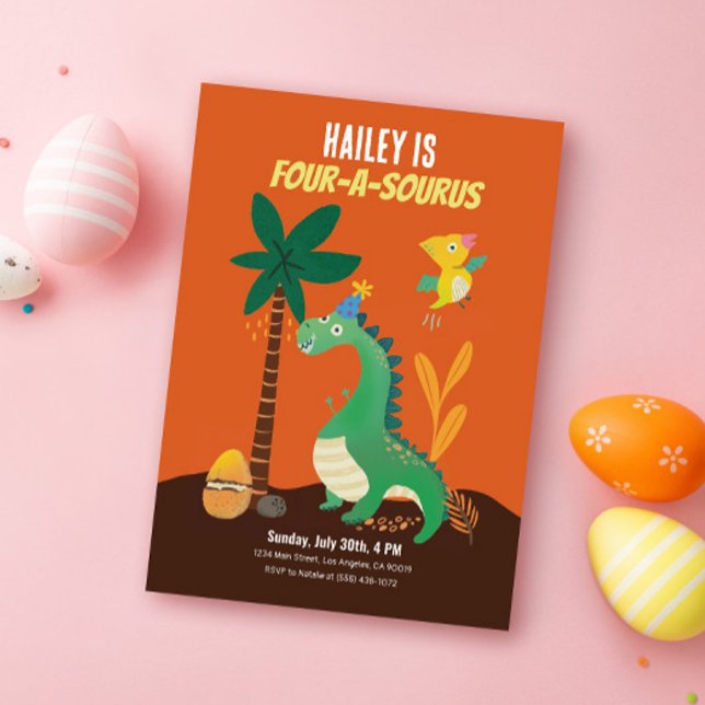 Convites de quarto aniversário Dinosaur 4-A-Saurus (Criador carregado)
