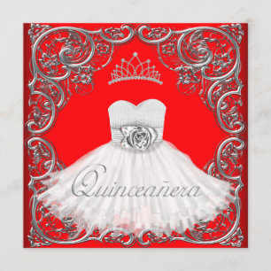 Convites de Quince Anos Prata e Vermelho Elegantes