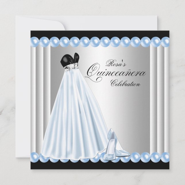 Convites de Quinceanera Azul Bebê Pérola Elegante (Frente)