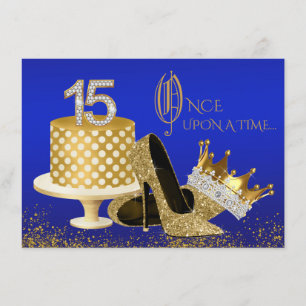 Convites de Quinceanera Azul Real e Dourado
