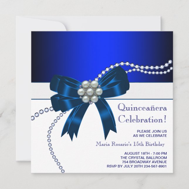 Convites de Quinceanera Azul Real Elegantes (Frente)