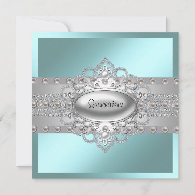 Convites de Quinceanera Azul Turquesa Elegantes (Frente)