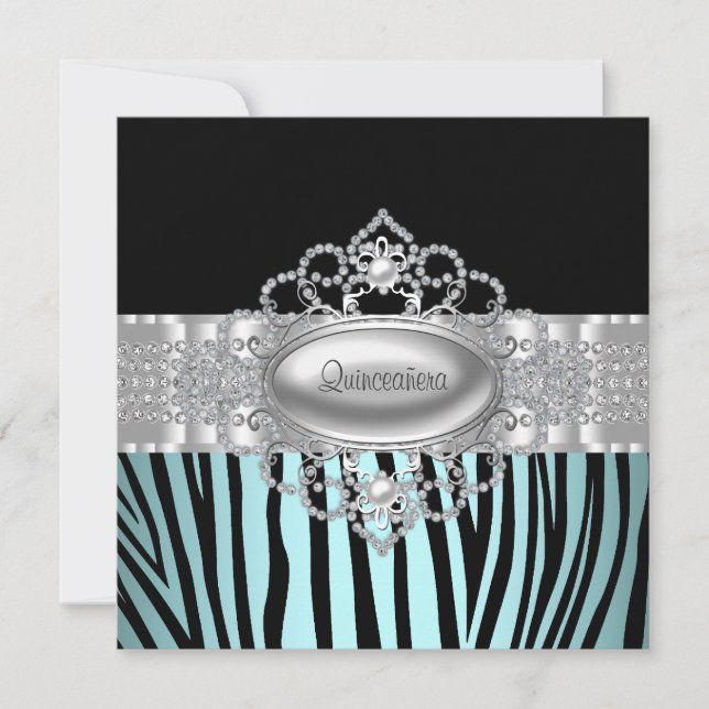 Convites de Quinceanera Azul Verde Zebra (Frente)