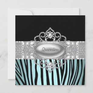 Convites de Quinceanera Azul Verde Zebra