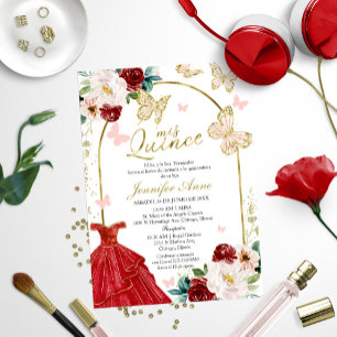 Convites de Quinceanera Borboleta Vermelho Espanho