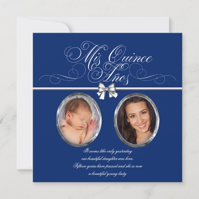 Convites de Quinceanera com Foto Azul Real (Frente)
