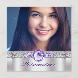 Convites de Quinceanera com Foto Roxo Branco