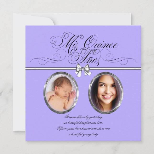 Convites de Quinceanera com Foto Roxo Lavanda (Frente)