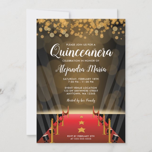 Convites de Quinceanera com Tapete Vermelho de Hol (Frente)