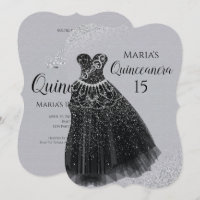 Convites de Quinceañera da prata do preto do