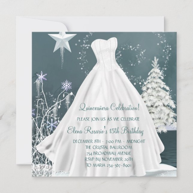 Convites de Quinceanera de Flocos de Neve Azuis de (Frente)