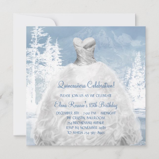 Convites de Quinceanera de Flocos de Neve Azuis de (Frente)