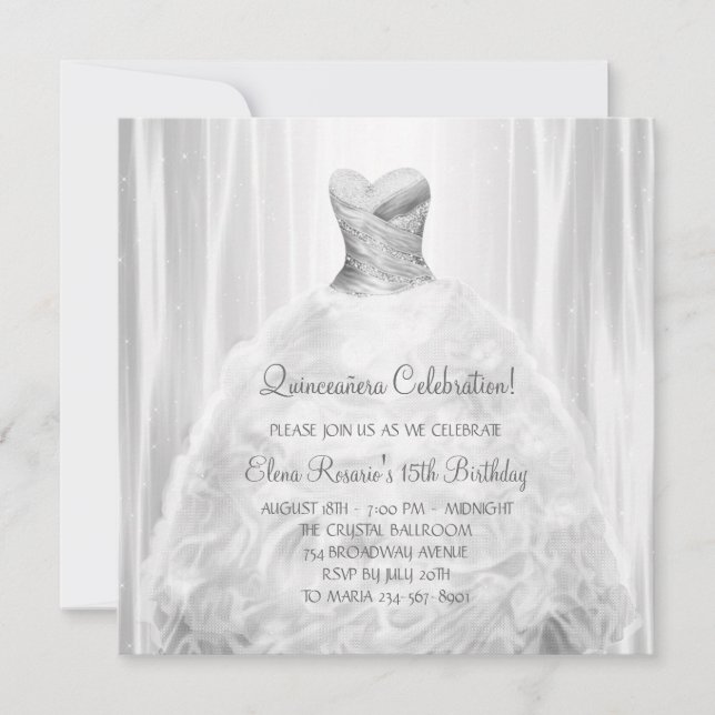 Convites de Quinceanera de Vestido Branco para Fes (Frente)