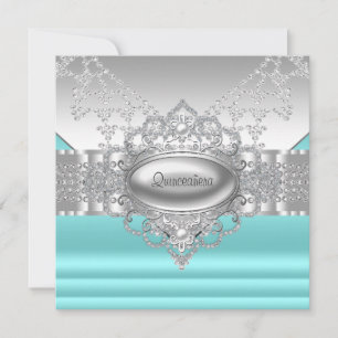 Convites de Quinceanera Diamantes Pérolas Azul Tur