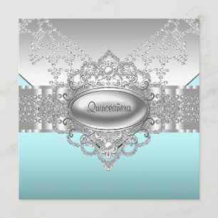 Convites de Quinceanera Diamantes Pérolas Azul Tur