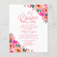 Convites de Quinceanera Econômicos Floral Rosa Neo