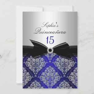 Convites de Quinceanera em Damasco Azul e Prata