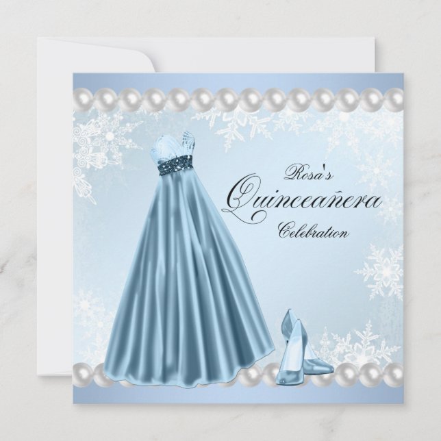 Convites de Quinceanera Floco de Neve Azul Bebê (Frente)