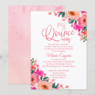 Convites de Quinceanera Floral Rosa Vibrante