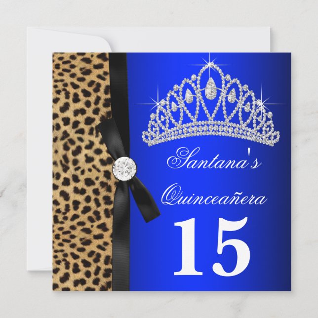 Convites de Quinceanera Leopardo Azul Real (Frente)