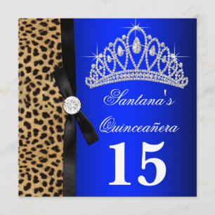 Convites de Quinceanera Leopardo Azul Real