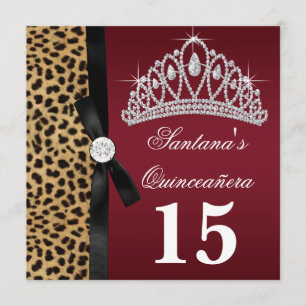 Convites de Quinceanera Leopardo Vermelho Rubi