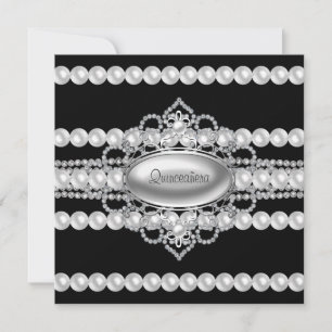 Convites de Quinceanera Preto com Diamantes Pérola