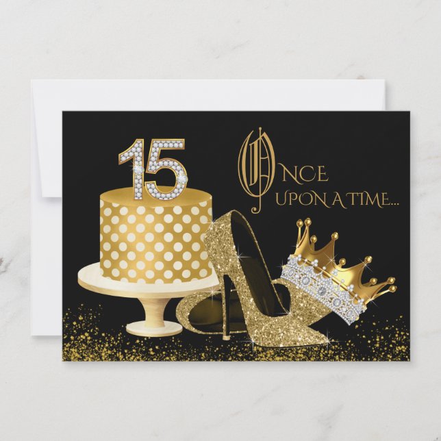 Convites de Quinceanera Preto e Dourado (Frente)