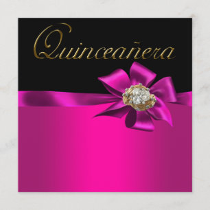 Convites de Quinceanera Preto e Rosa Quente Fúcsia