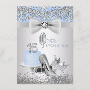 Convites de Quinceanera Princesa Azul Prata