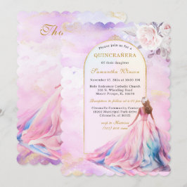 Convites de Quinceanera Rosa e Dourado