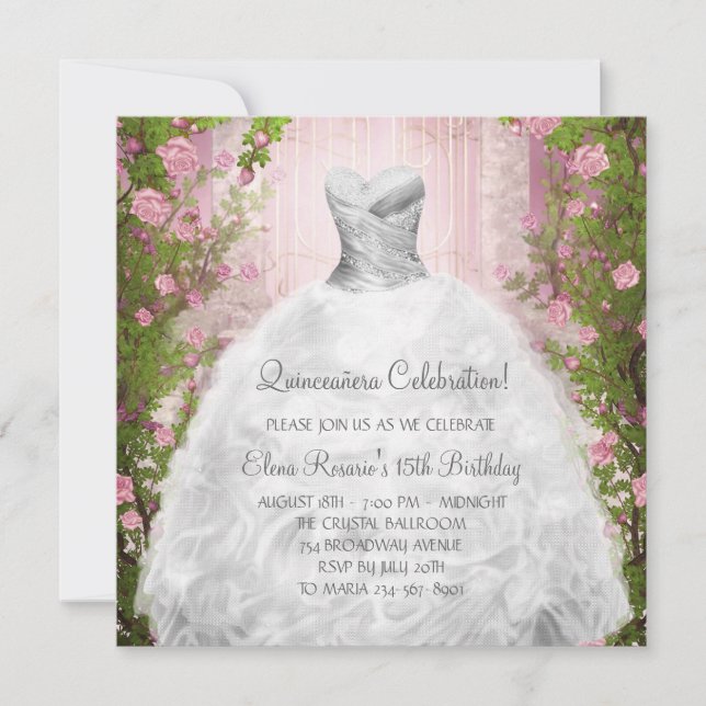 Convites de Quinceanera Rosas Cor-de-Rosa Elegante (Frente)