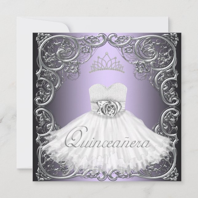 Convites de Quinceanera roxos e prateados elegante (Frente)