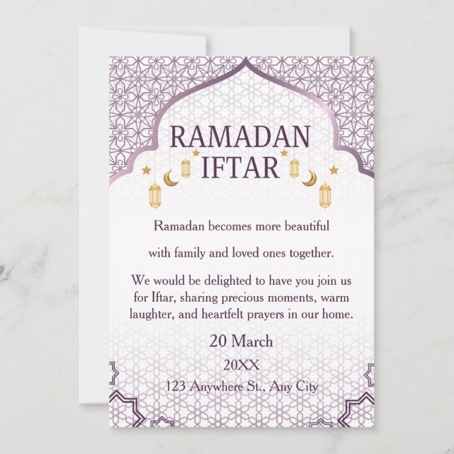 Convites de Ramadan Mubarak – Iftar Familiar Elega (Frente)
