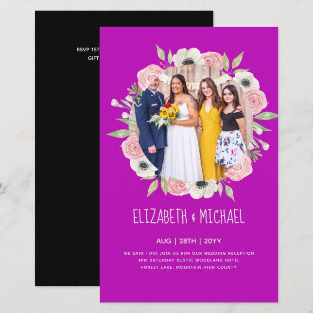 Convites de Recepção de Casamento com Foto em Alta (Frente/Verso)