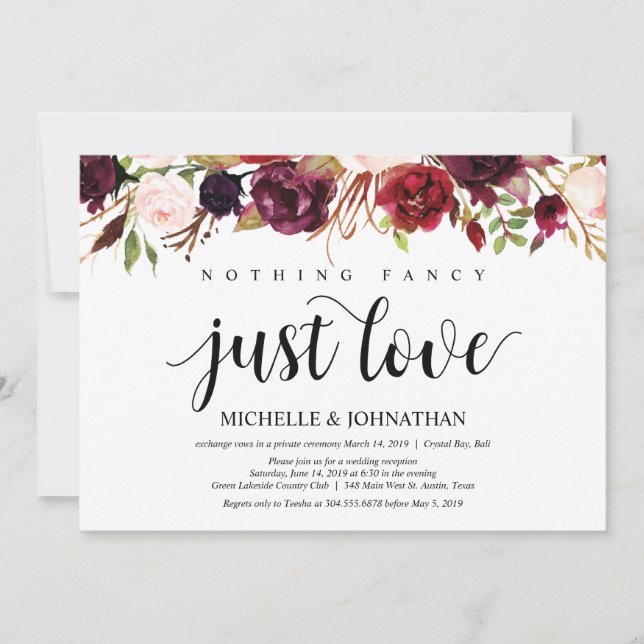 Convites de Recepção de Casamento Floral Rústico e (Frente)