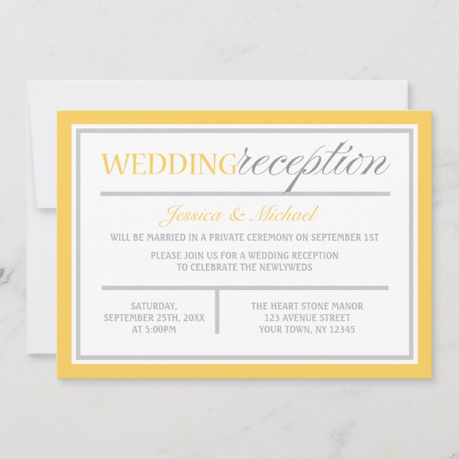 Convites de Recepção de Casamento Modernos Amarelo (Frente)