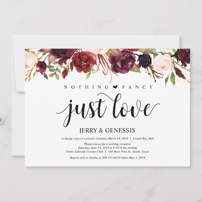 Convites de Recepção de Casamento Rústico Burgundy (Frente)